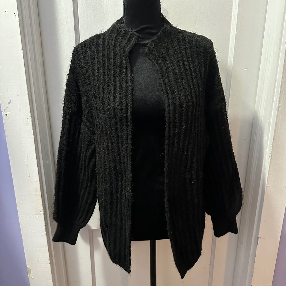 Truly Madly Deeply Black Eyelash Ribbed Cardigan‎ in S